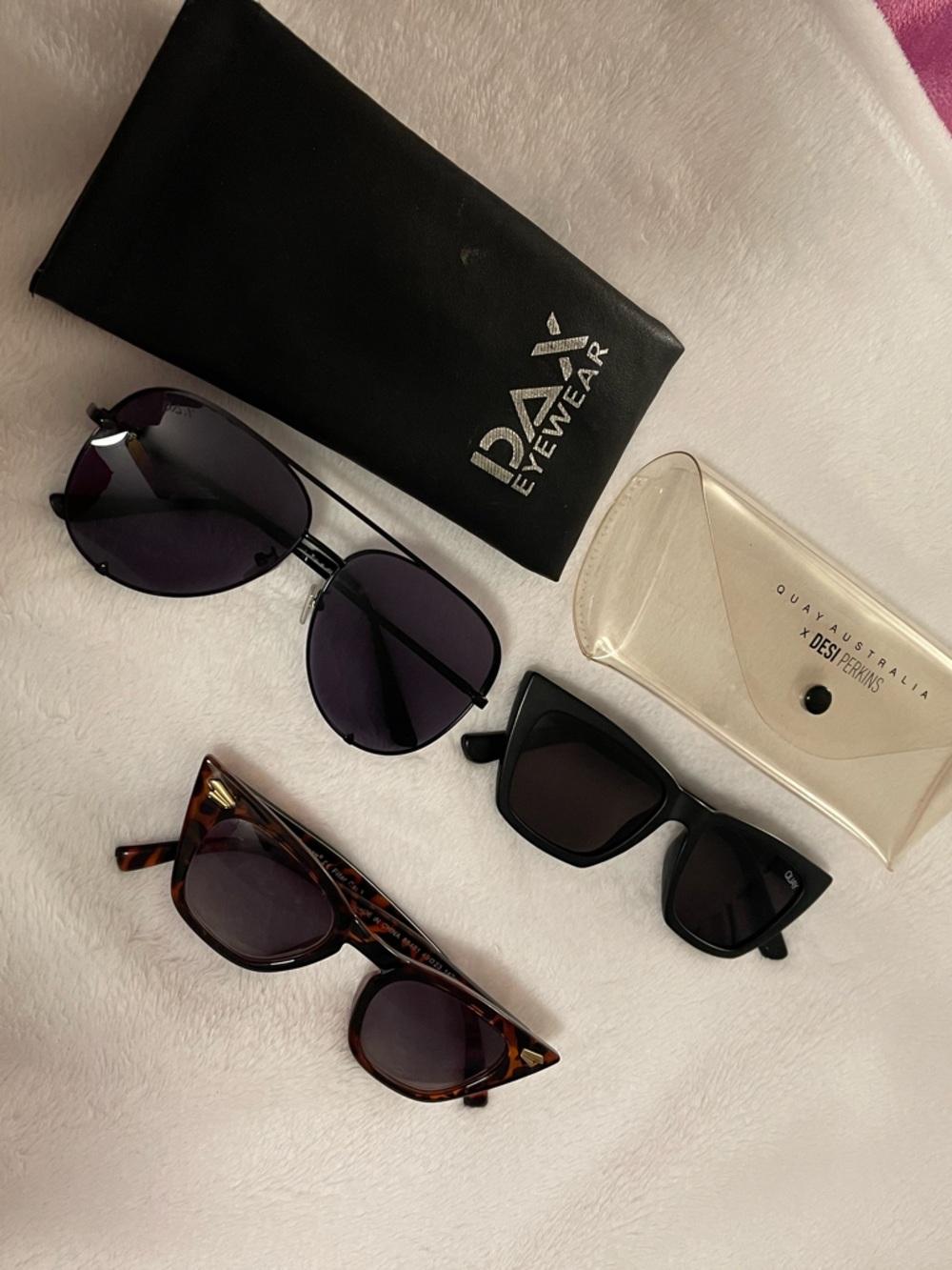 Quay Australia Sunglasses Set in Black, Tortoiseshell and Purple
